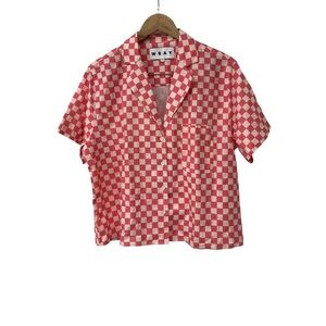 Wray NYC Pink Check Short Sleeve Button Down Shirt Top XL
